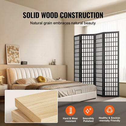 SS-001-4P-BL - 64" Japanese 4-Panel Room Divider with 360° Rotation