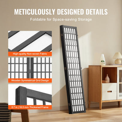 SS-001-4P-BL - 64" Japanese 4-Panel Room Divider with 360° Rotation