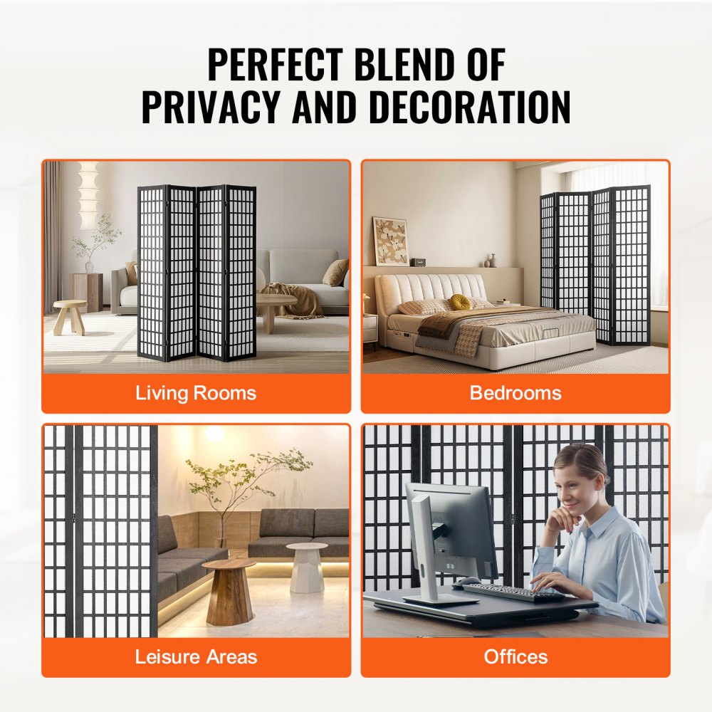 SS-001-4P-BL - 64" Japanese 4-Panel Room Divider with 360° Rotation