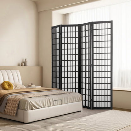 SS-001-4P-BL - 64" Japanese 4-Panel Room Divider with 360° Rotation