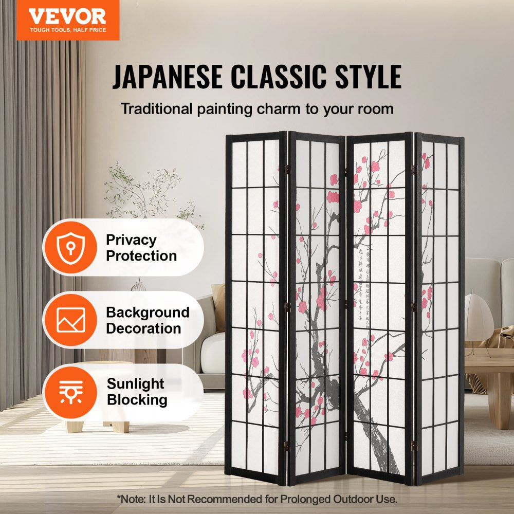 SS-002-4Y-BL - 64-inch Japanese Room Divider with Ink Painting Design