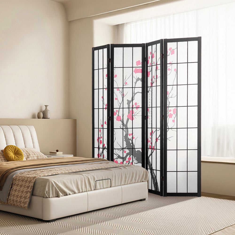 SS-002-4Y-BL - 64-inch Japanese Room Divider with Ink Painting Design