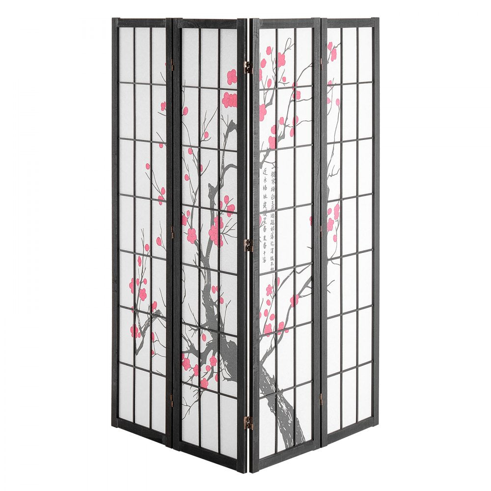 SS-002-4Y-BL - 64-inch Japanese Room Divider with Ink Painting Design