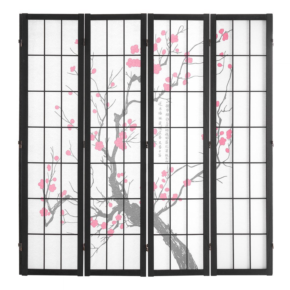 SS-002-4Y-BL - 64-inch Japanese Room Divider with Ink Painting Design