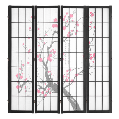 SS-002-4Y-BL - 64-inch Japanese Room Divider with Ink Painting Design