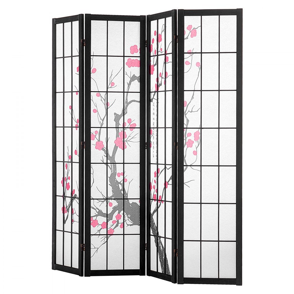 SS-002-4Y-BL - 64-inch Japanese Room Divider with Ink Painting Design