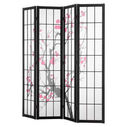 SS-002-4Y-BL - 64-inch Japanese Room Divider with Ink Painting Design