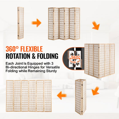 SS-001-6P-NA - 95" Japanese Style Wood Room Divider with 360° Flexibility