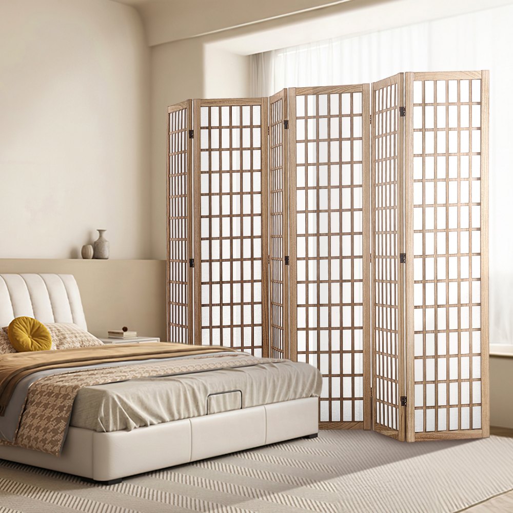 SS-001-6P-NA - 95" Japanese Style Wood Room Divider with 360° Flexibility