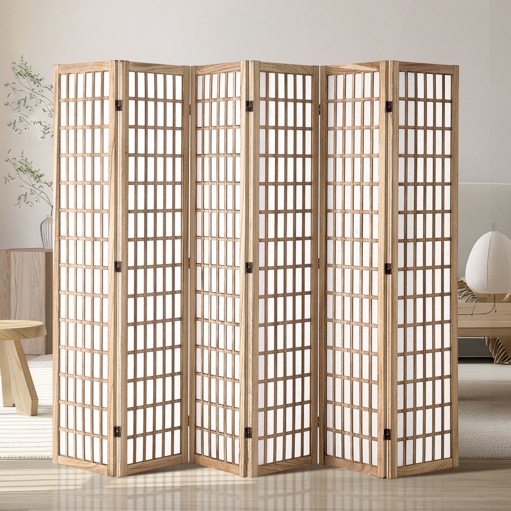 SS-001-6P-NA - 95" Japanese Style Wood Room Divider with 360° Flexibility