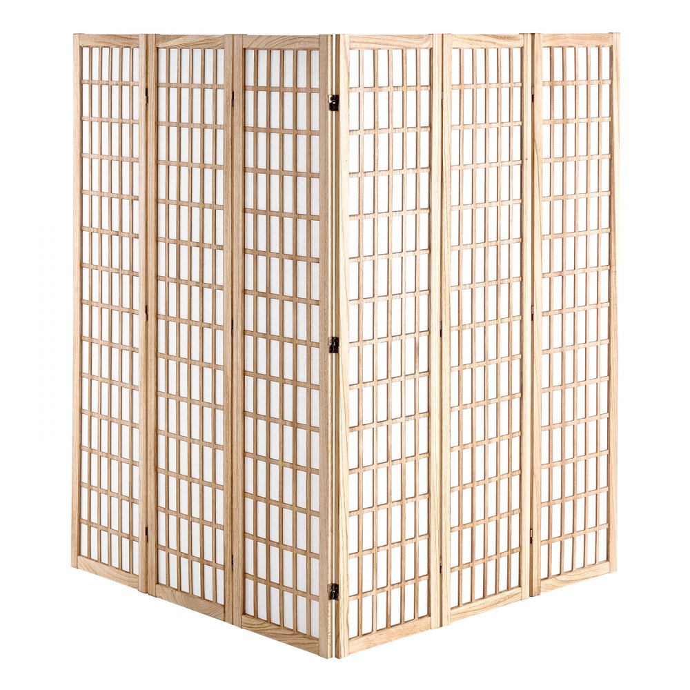 SS-001-6P-NA - 95" Japanese Style Wood Room Divider with 360° Flexibility