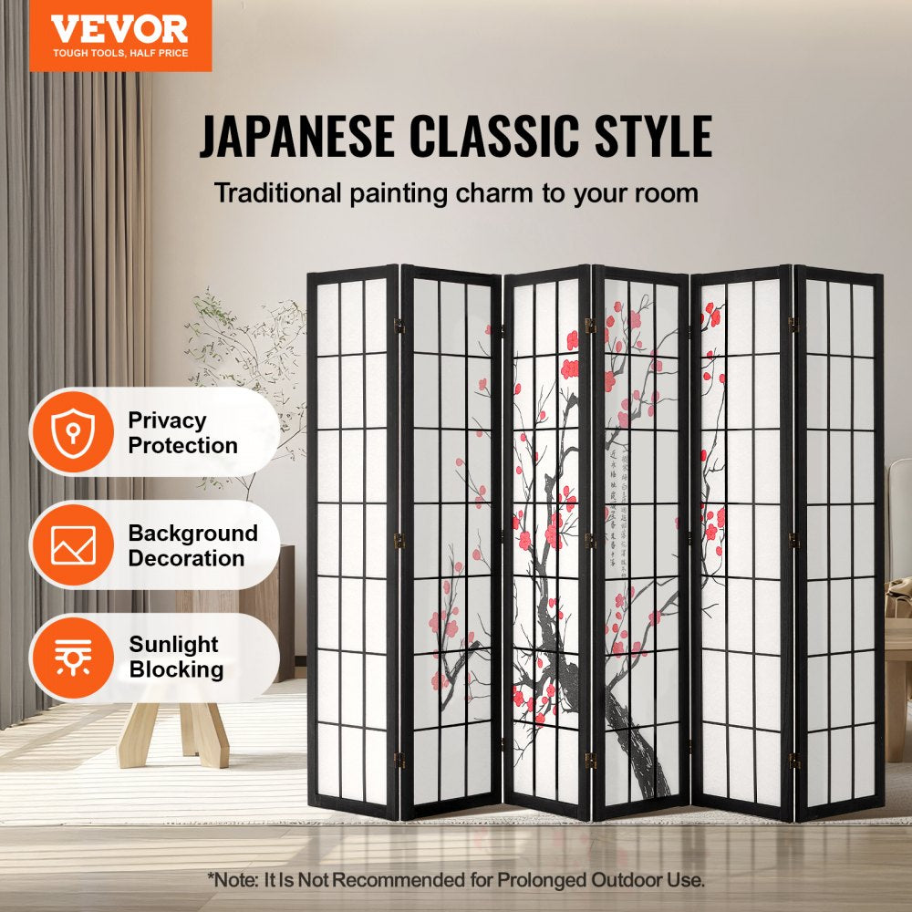 SS-002-6Y-BL - 95in Japanese Style Wood Room Divider with 6 Panels