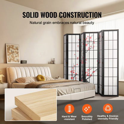 SS-002-6Y-BL - 95in Japanese Style Wood Room Divider with 6 Panels