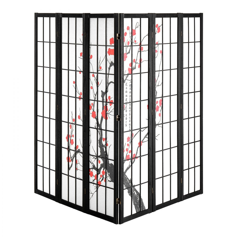 SS-002-6Y-BL - 95in Japanese Style Wood Room Divider with 6 Panels