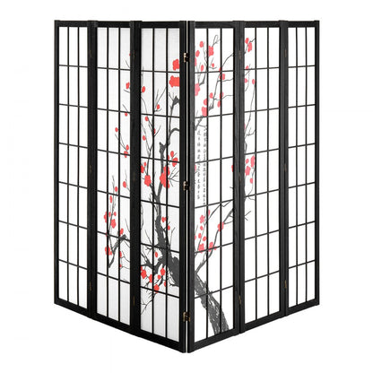 SS-002-6Y-BL - 95in Japanese Style Wood Room Divider with 6 Panels