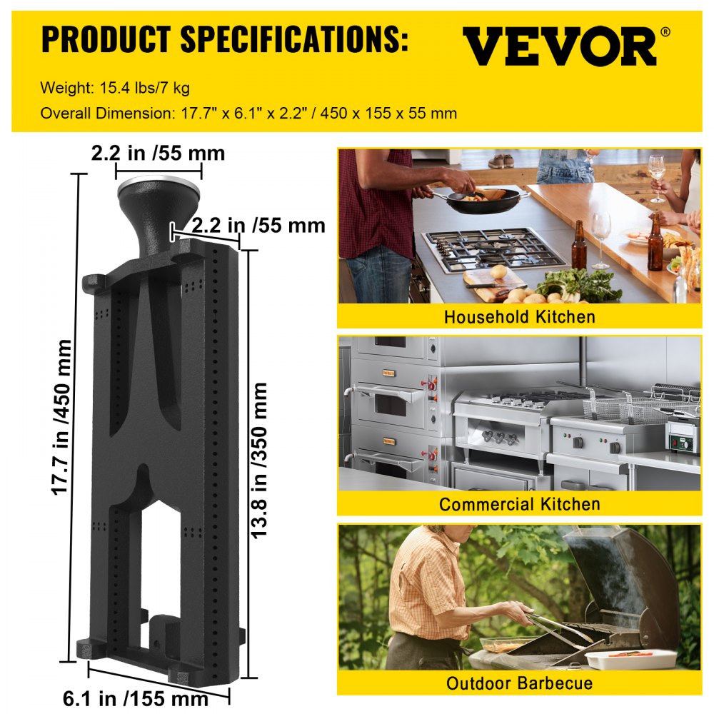 VV-CFXZTTDRSQ2-450MM - 17.7" Cast Iron Grill Burner for Even Cooking