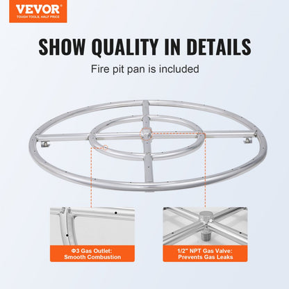 1050268 - 24'' Stainless Steel Fire Pit Pan, 92,000 BTU with CSA Valves