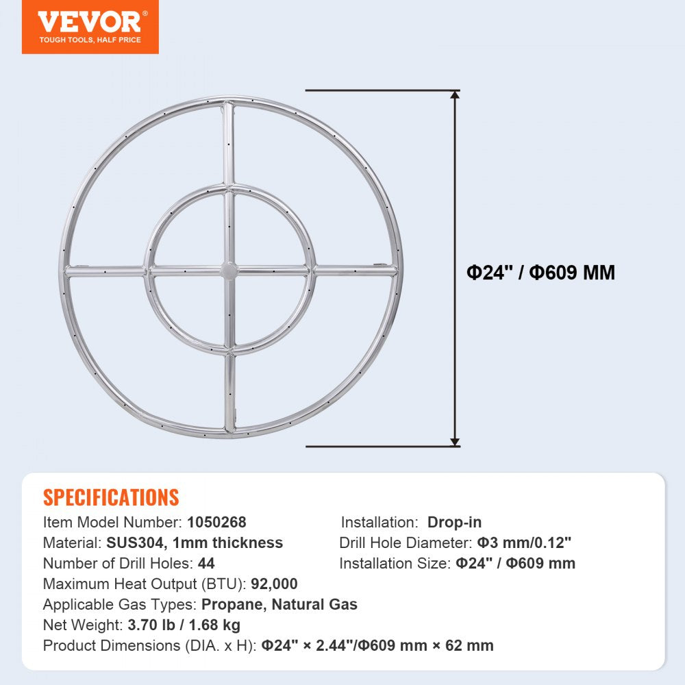 1050268 - 24'' Stainless Steel Fire Pit Pan, 92,000 BTU with CSA Valves