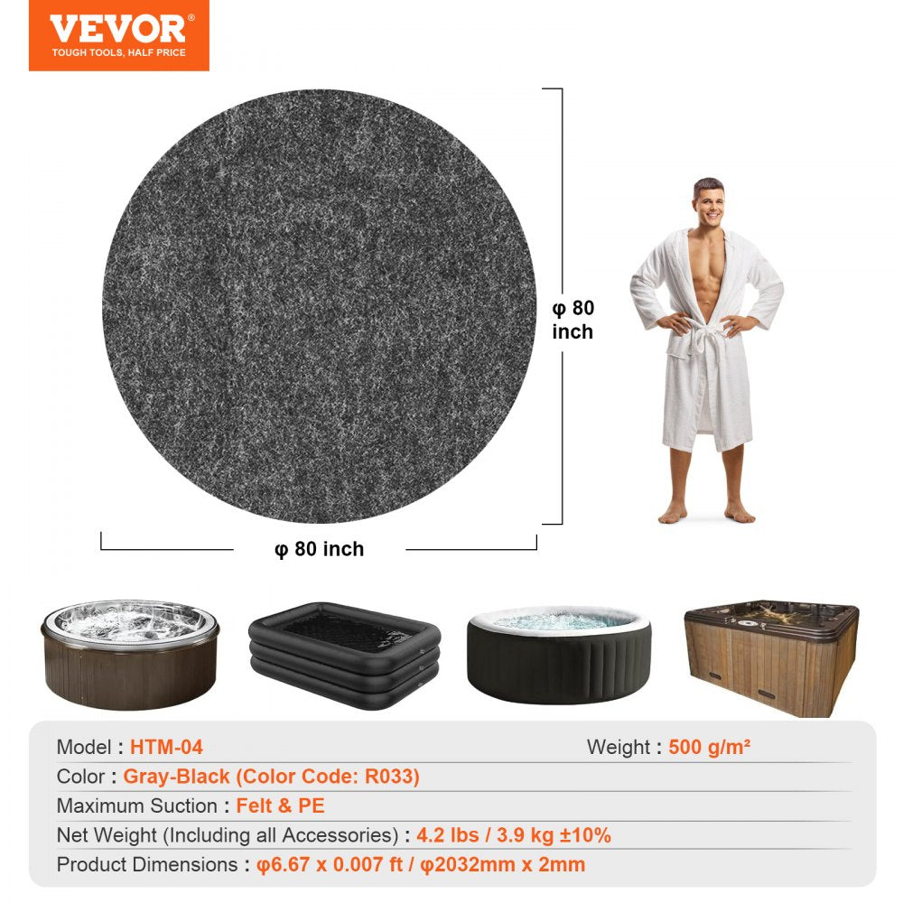 HTM-04 - 80-Inch Round Hot Tub Mat with Slip-Proof TPE Backing