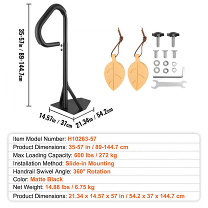 H10263-57 - Adjustable 35-57" Black Aluminum Hot Tub Handrail
