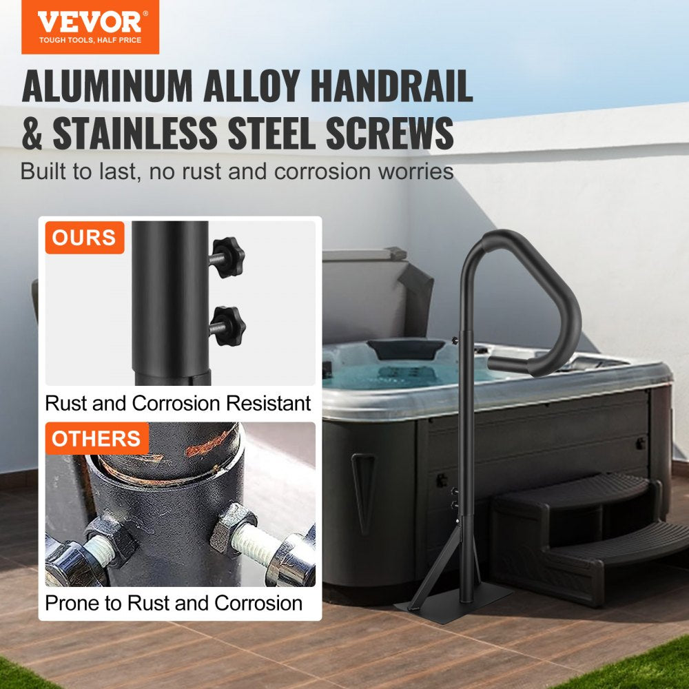 H10263-63 - Adjustable 48-63" Black Hot Tub Handrail with 360° Rotation