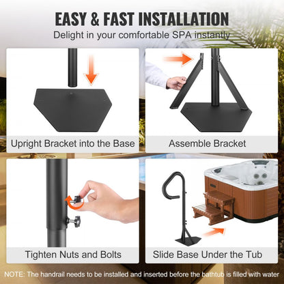 H10263-63 - Adjustable 48-63" Black Hot Tub Handrail with 360° Rotation