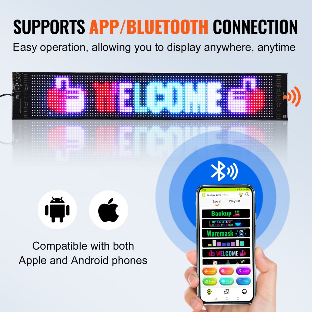 S1696 - VEVOR 27"x5" Bluetooth Programmable LED Sign for Displays