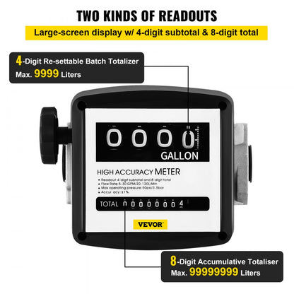 010711556284 - VEVOR 5-30 GPM Mechanical Fuel Meter with Clear Display