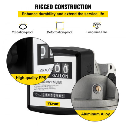 010711556284 - VEVOR 5-30 GPM Mechanical Fuel Meter with Clear Display