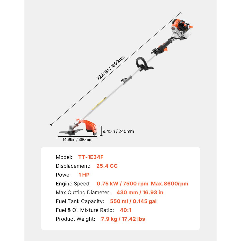 TT-1E34F - 25.4CC String Trimmer with 3T Blade & Adjustable Handle