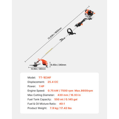 TT-1E34F - 25.4CC String Trimmer with 3T Blade & Adjustable Handle