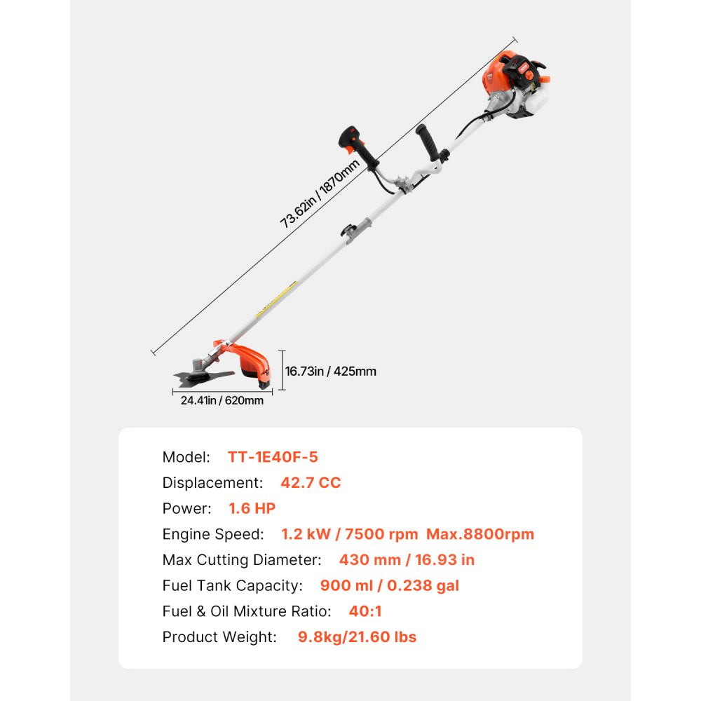 TT-1E40F-5 - 42.7CC String Trimmer with 3T Blade and Adjustable Shaft