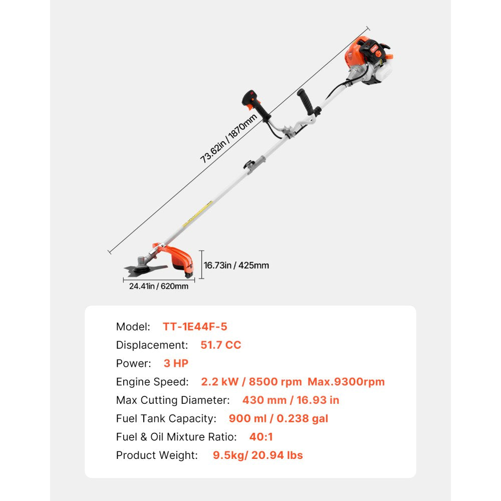 TT-1E44F-5 - 51.7CC Straight Shaft String Trimmer with 3T Blade