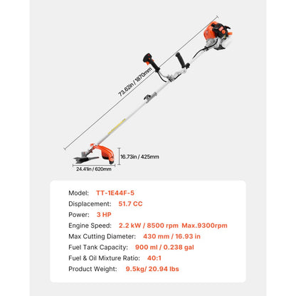 TT-1E44F-5 - 51.7CC Straight Shaft String Trimmer with 3T Blade