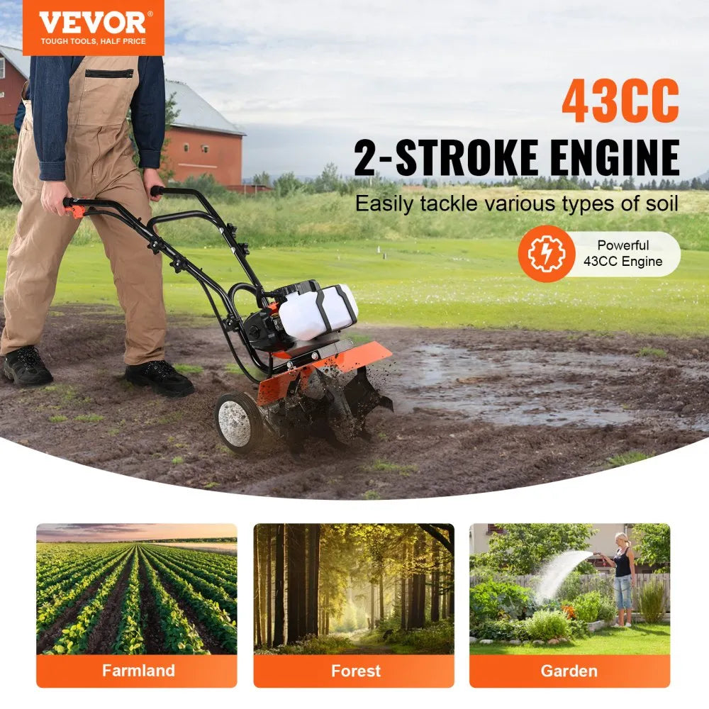 520S - Lightweight 43CC Tiller for Easy Lawn & Garden Cultivation