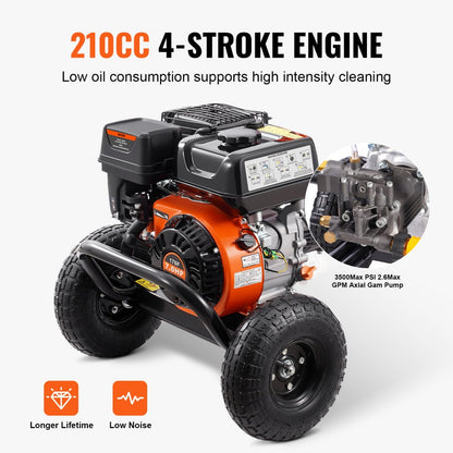 170B - High-Pressure Washer 3500 PSI with 5 Nozzle Set & Sturdy Cart