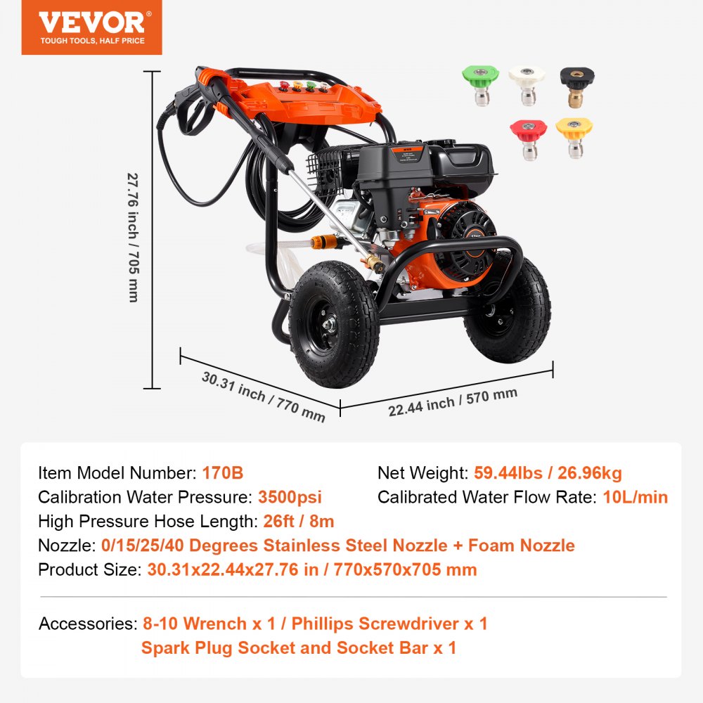 170B - High-Pressure Washer 3500 PSI with 5 Nozzle Set & Sturdy Cart