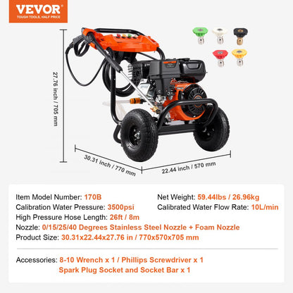 170B - High-Pressure Washer 3500 PSI with 5 Nozzle Set & Sturdy Cart