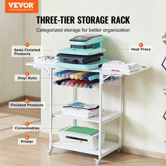 C20240613W-01 - VEVOR 3-Tier Heat Press Table with Rolling Storage Solution