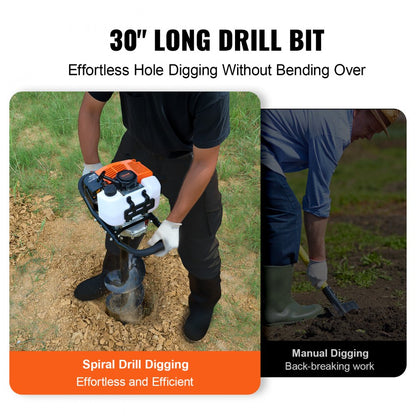 D58-A - VEVOR 63CC Post Hole Digger with 8” Bit & Comfort Grip