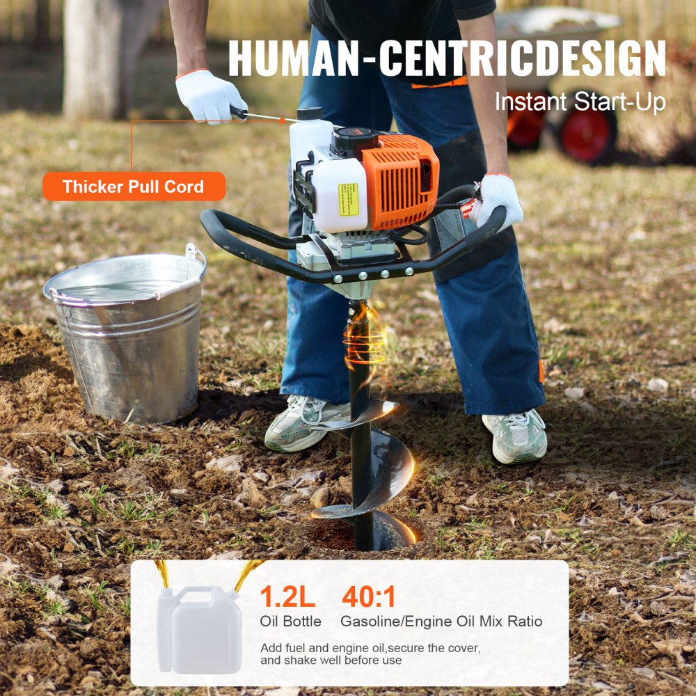 D58-A - VEVOR 63CC Post Hole Digger with 8” Bit & Comfort Grip