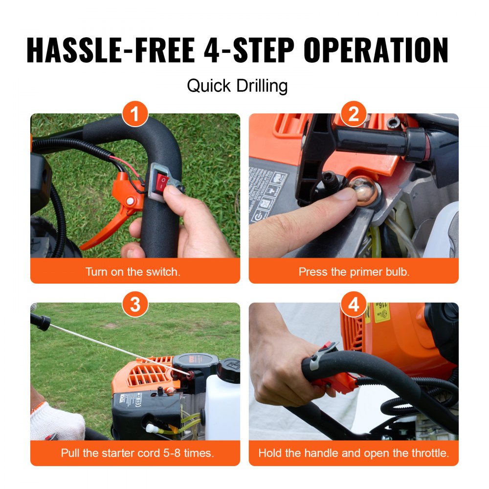 D58-A - VEVOR 63CC Post Hole Digger with 8” Bit & Comfort Grip