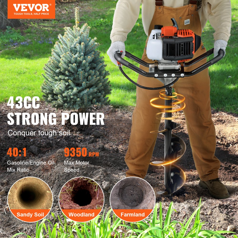 D43-F - Gas-Powered Post Hole Digger for Tough Terrain, 36-Inch Depth