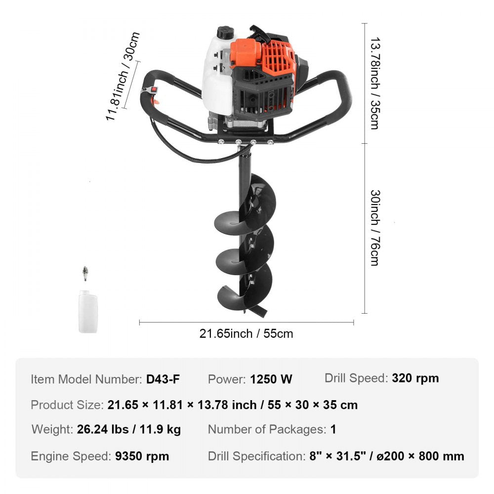 D43-F - Gas-Powered Post Hole Digger for Tough Terrain, 36-Inch Depth