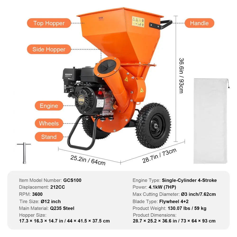 GCS100 - Powerful 212CC Heavy-Duty Chipper for Chipping, Shredding & Mulching