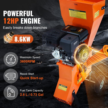 GCS400 - 420cc VEVOR Wood Chipper, 2" Cutting, Durable Steel, 87x73x136 cm