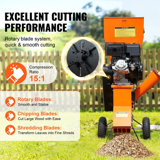 GCS400 - 420cc VEVOR Wood Chipper, 2" Cutting, Durable Steel, 87x73x136 cm