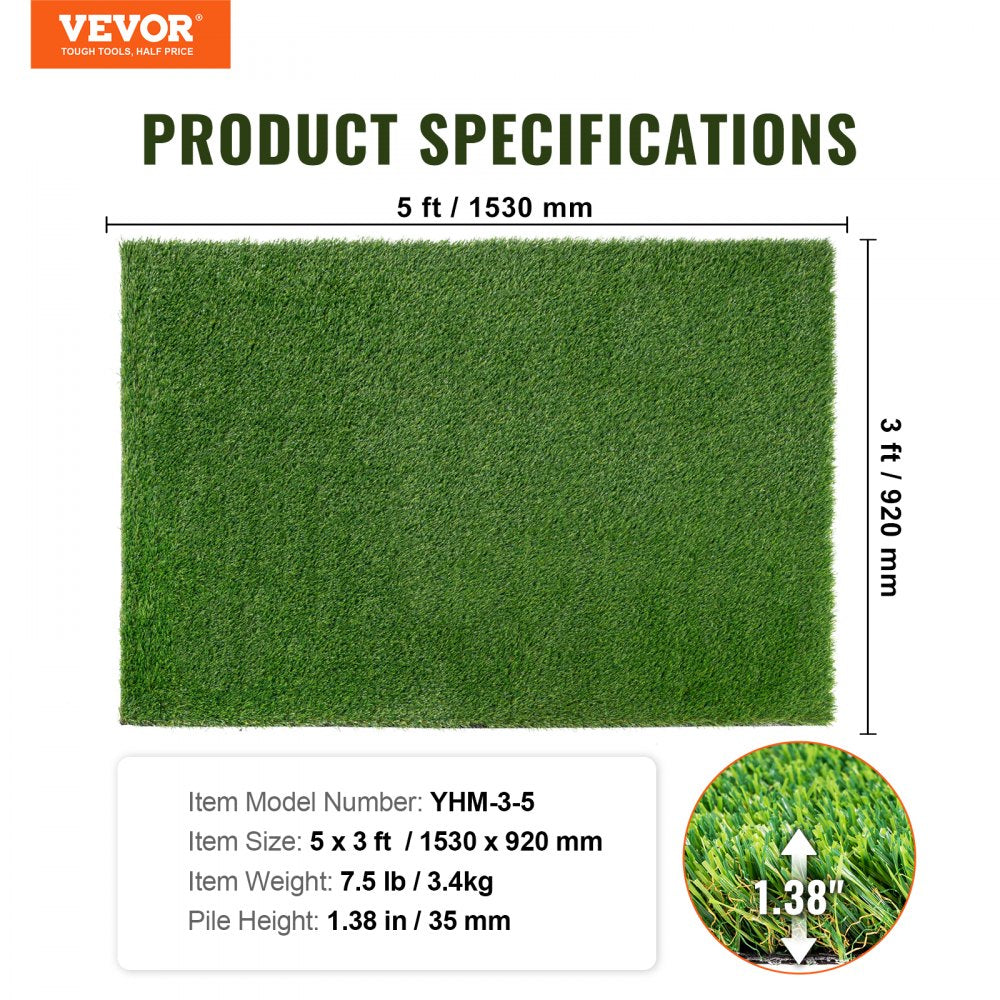 YHM-3-5 - 3x5 ft Durable Artificial Grass Rug, Soft & UV-Resistant