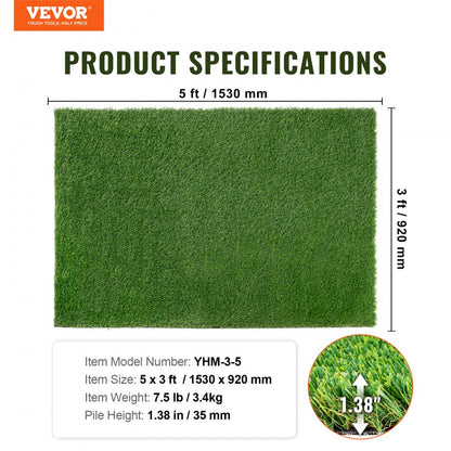 YHM-3-5 - 3x5 ft Durable Artificial Grass Rug, Soft & UV-Resistant