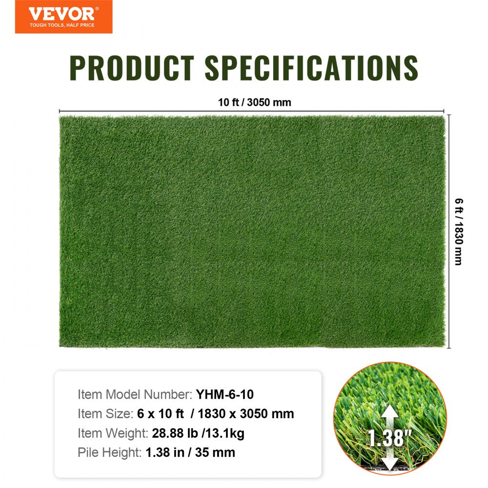 YHM-6-10 - 6x10 ft Lush VEVOR Artificial Grass Rug, 1.38" Pile Height
